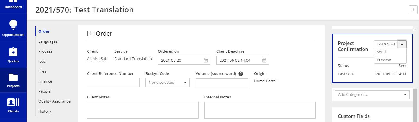 Project Confirmation in XTRF 01