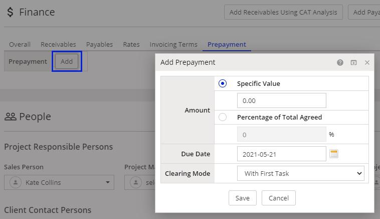 Finance card in Smart Projects in XTRF 05