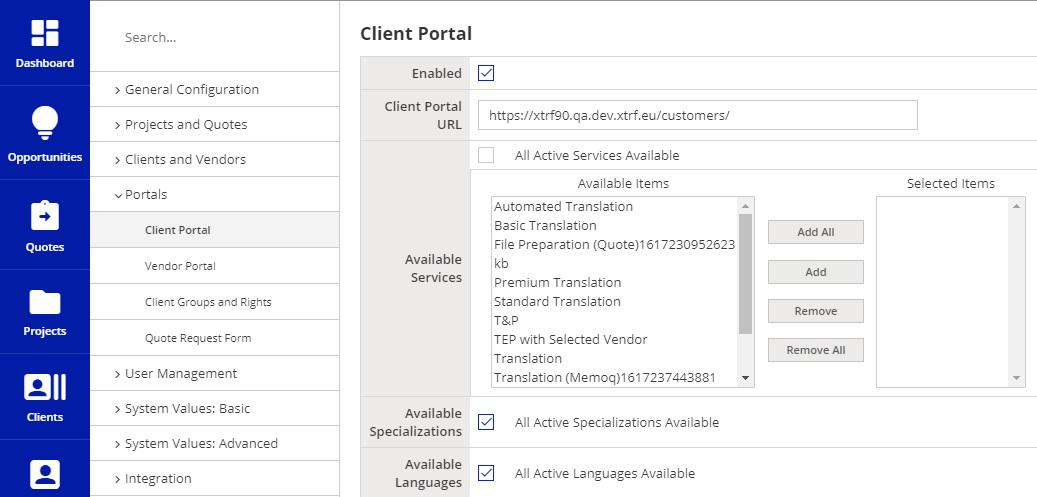 Managing services in XTRF 03