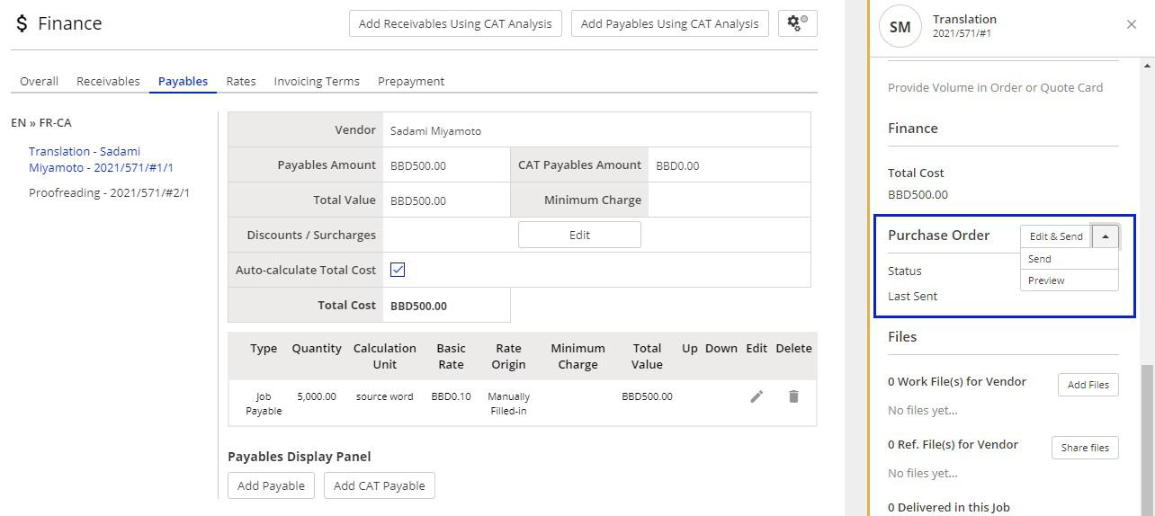 Purchase Orders in XTRF 01