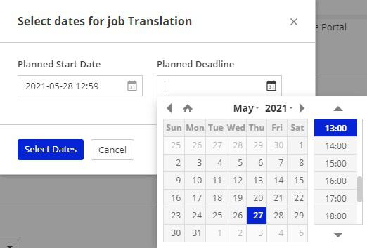 Select dates in XTRF Projects 02