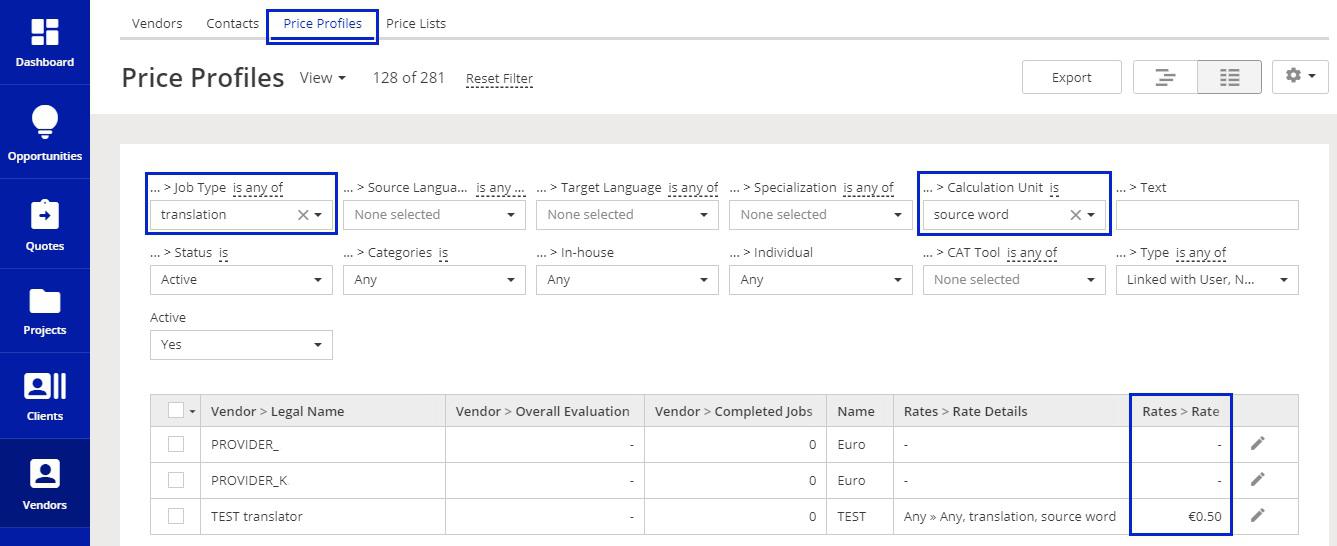 Vendor Rates in XTRF 01