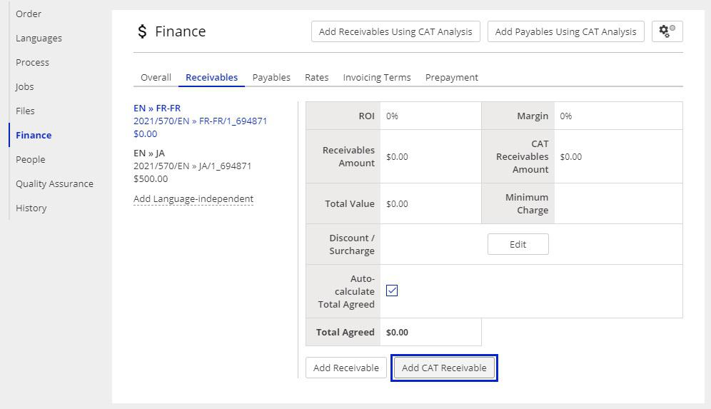 Adding CAT receivables and payables in XTRF 01